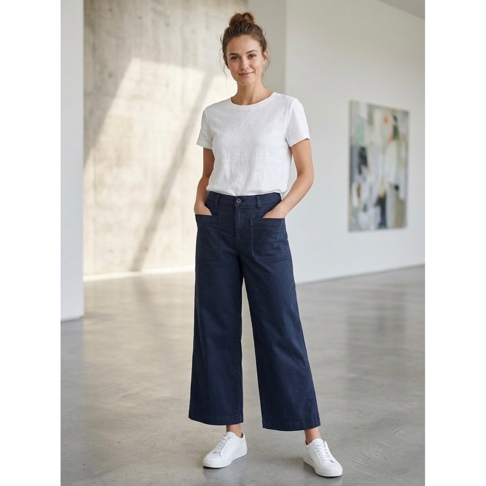 Madewell Emmett Wide-Leg Crop Pants Navy Blue High Rise P30 NS481 BL0378